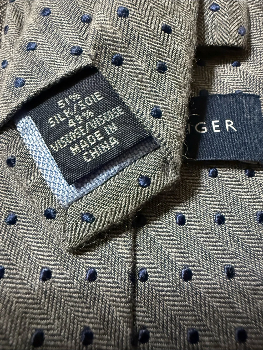 Tommy Hilfiger Light Gray Tie with Navy Microdots
